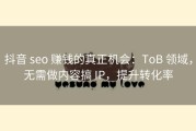 抖音 seo 赚钱的真正机会：ToB 领域，无需做内容搞 IP，提升转化率