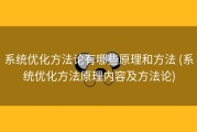 系统优化方法论有哪些原理和方法 (系统优化方法原理内容及方法论)