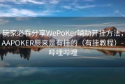 玩家必看分享WePoKer辅助开挂方法，AAPOKER原来是有挂的（有挂教程）-哔哩哔哩