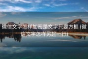 微信文字怎样加密是文字只要方框 (微信文字怎样另起一行)
