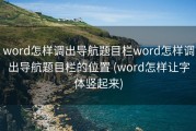 word怎样调出导航题目栏word怎样调出导航题目栏的位置 (word怎样让字体竖起来)