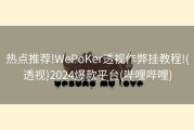 热点推荐!WePoKer透视作弊挂教程!(透视)2024爆款平台(哔哩哔哩)