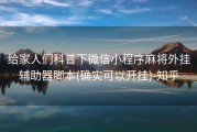 给家人们科普下微信小程序麻将外挂辅助器脚本(确实可以开挂)-知乎