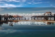 一分钟揭秘!WePoKer德州到底确实有挂，AAPOKER原来确实有挂的，详细教程（攻略教程）-哔哩哔哩