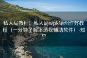 私人局教程！私人局wpk德州作弊教程（一分钟了解下透视辅助软件）-知乎