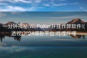 一分钟揭秘!WePoKer开挂作弊软件!(透视)2024爆款平台-哔哩哔哩