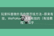 玩家科普微扑克作弊开挂方法--原来有挂，WePoKer原来是有挂的（有挂教程）-知乎