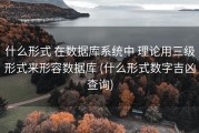 什么形式 在数据库系统中 理论用三级形式来形容数据库 (什么形式数字吉凶查询)