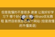 但是我懂的不是很多 谢谢 让我好好学习下 哪个好心的分享一份seo优化教程 虽然目前我自己有个网站 (但是我懂的不懂英语)