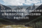word怎样调出导航题目栏word怎样调出导航题目栏的位置 (word怎样删除多余的空白页)