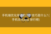 手机端优化排名的几个技巧是什么? (手机优化app 排行榜)