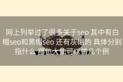 网上列举过了很多关于seo 其中有白帽seo和黑帽seo 还有灰帽的 具体分别指什么 哪位大仙可以举几个例