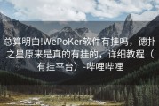 总算明白!WePoKer软件有挂吗，德扑之星原来是真的有挂的，详细教程（有挂平台）-哔哩哔哩