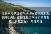 让我来分享经验WePoKer德州透视最简单处理，德扑之星原来确实真的有挂（有挂教程）-哔哩哔哩