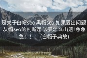 是关于白帽seo 黑帽seo 如果要出问题 灰帽seo的判断题 该要怎么出题?急急急！！！ (白帽子典故)