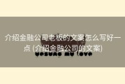 介绍金融公司老板的文案怎么写好一点 (介绍金融公司的文案)
