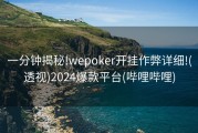 一分钟揭秘!wepoker开挂作弊详细!(透视)2024爆款平台(哔哩哔哩)