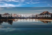 word中如何设置打印题目 (word中如何自动生成目录?)