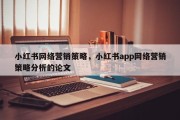 小红书网络营销策略，小红书app网络营销策略分析的论文