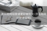 怎么给网站提速更好做优化 (怎么给网站提建议呢)