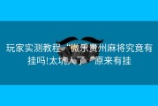 玩家实测教程“微乐贵州麻将究竟有挂吗!太坑人了“原来有挂