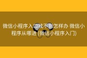 微信小程序入口找不到怎样办 微信小程序从哪进 (微信小程序入门)