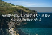 如何提升网站主关键词排名？掌握这些技巧让流量转化利益