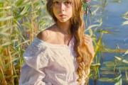 安娜·马里诺娃油画作品：青春之夏与红蝴蝶结赏析