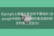 在google上做推行是怎样不要钱的 (在google中欲检索非动物的禽流感的网页时表达式应为)