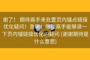 谢了！ 期待高手来处置页内锚点链接优化疑问！急啊！哪位高手能够讲一下页内锚链接优化的疑问 (谢谢期待是什么意思)