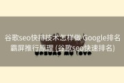 谷歌seo快排技术怎样做 Google排名霸屏推行原理 (谷歌seo快速排名)