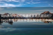 wps表格中如何极速设置跨页题目栏? (wps表格中的文字怎么居中在正中间)