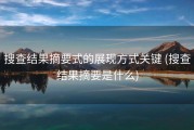 搜查结果摘要式的展现方式关键 (搜查结果摘要是什么)