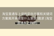 淘宝直通车上说的定向方案和关键词方案离开来做是什么意思?跪求 (淘宝直通车上新快)