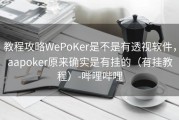 教程攻略WePoKer是不是有透视软件，aapoker原来确实是有挂的（有挂教程）-哔哩哔哩