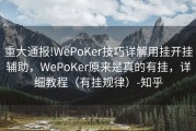 重大通报!WePoKer技巧详解用挂开挂辅助，WePoKer原来是真的有挂，详细教程（有挂规律）-知乎