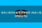 电商小程序经营该怎样做呢 (电商小程序项目介绍)