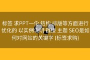标签 求PPT一份 结构 排版等方面进行优化的 以实例说明 链接 主题 SEO是如何对网站的关键字 (标签求购)