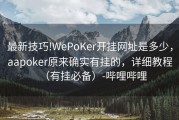 最新技巧!WePoKer开挂网址是多少，aapoker原来确实有挂的，详细教程（有挂必备）-哔哩哔哩