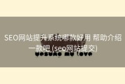 SEO网站提升系统哪款好用 帮助介绍一款吧 (seo网站提交)