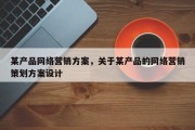 某产品网络营销方案，关于某产品的网络营销策划方案设计