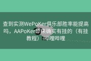 查到实测WePoKer俱乐部胜率能提高吗，AAPoKer原来确实有挂的（有挂教程）-哔哩哔哩