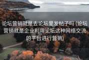 论坛营销就是去论坛里发帖子吗 (论坛营销就是企业利用论坛这种网络交流的平台进行营销)