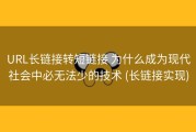 URL长链接转短链接 为什么成为现代社会中必无法少的技术 (长链接实现)