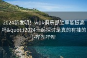 2024新发明！wpk俱乐部胜率能提高吗&quot;(2024一起探讨是真的有挂的)-哔哩哔哩