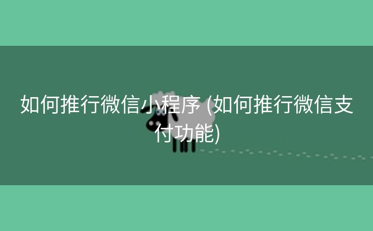 如何推行微信小程序 (如何推行微信支付功能)