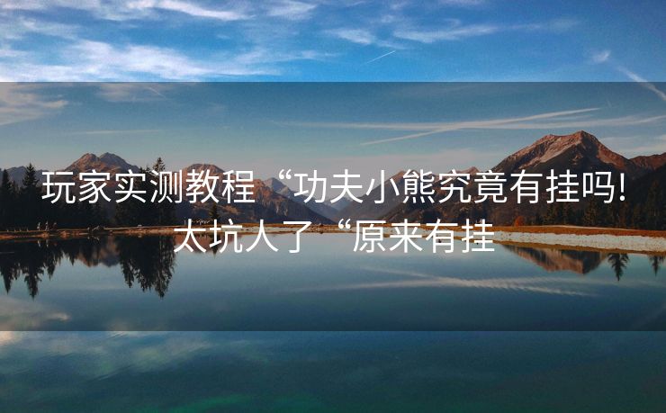 玩家实测教程“功夫小熊究竟有挂吗!太坑人了“原来有挂