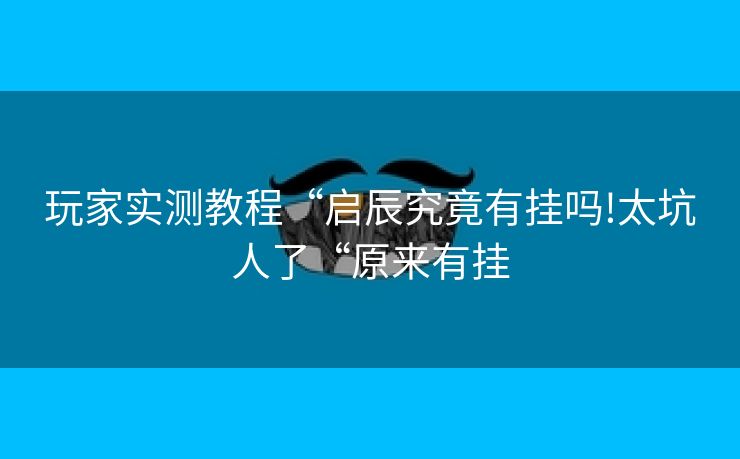 玩家实测教程“启辰究竟有挂吗!太坑人了“原来有挂