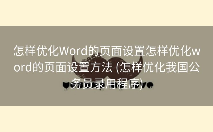 怎样优化Word的页面设置怎样优化word的页面设置方法 (怎样优化我国公务员录用程序)