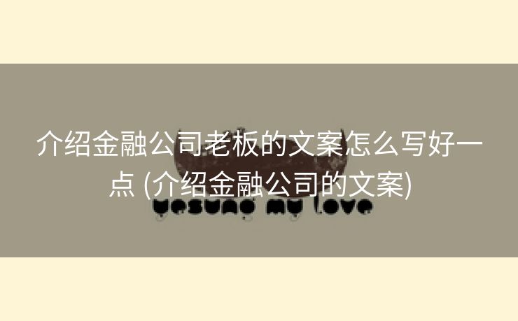 介绍金融公司老板的文案怎么写好一点 (介绍金融公司的文案)